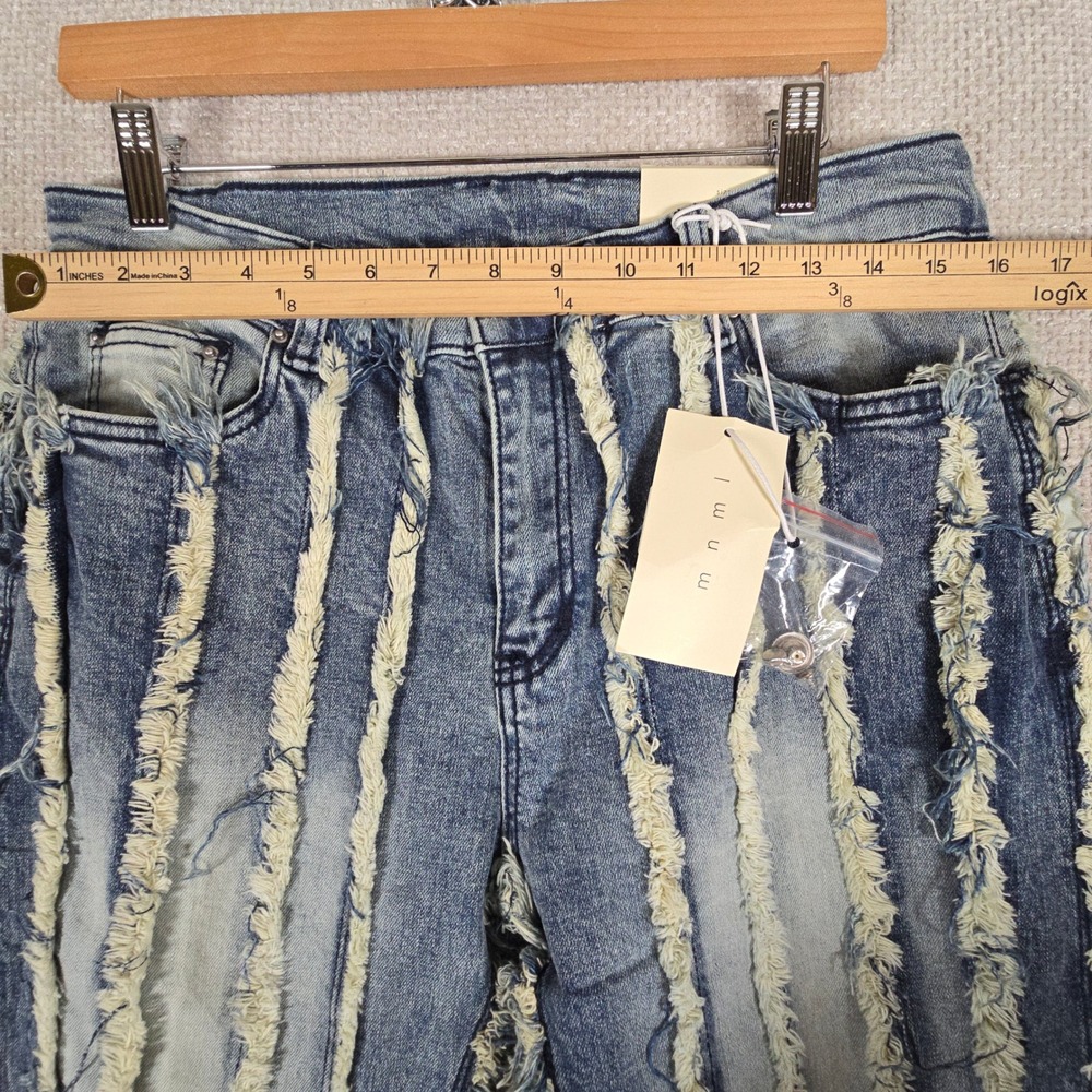 MNML X641 Stacked Ultra Rip Lined Denim Jeans Blue Distressed Fringe 32x36 - Picture 3 of 9